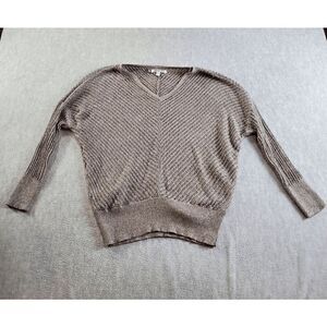 Jennifer Lopez Sweater Women Small Gray Brown Metallic V Neck Pullover